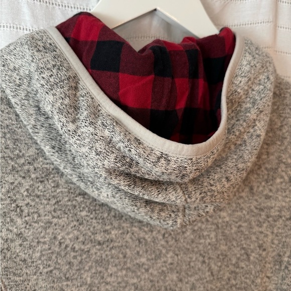 Eddie Bauer Heather Gray Hooded Sweatshirt with Buffalo Plaid detail - Picture 7 of 8